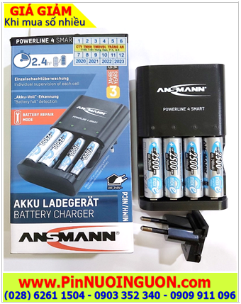 Ansman Powerline 4Smart _Bộ sạc kèm sẳn 4 pin Sạc Ansman Mignon NiMh AA2500mAh 1.2v